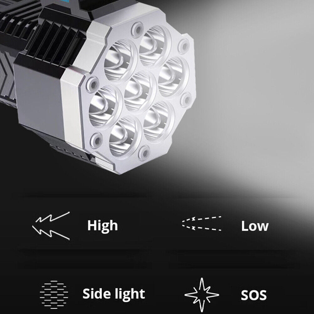 7LED+COB Portable Flashlight USB Rechargeable Camping Torch Searchlight