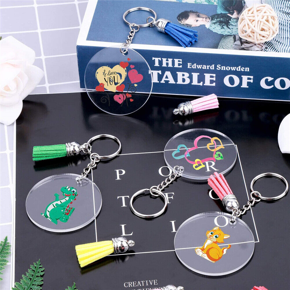 Party Blanks DIY Clear Acrylic Keychain Set Making Tassels Kit Vinyl Ornaments