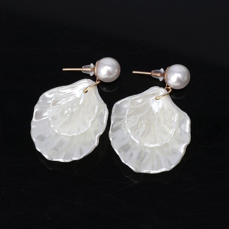 Creative Imitation Shell Double Layer Earrings Petal Stud Earring for Daily Wear