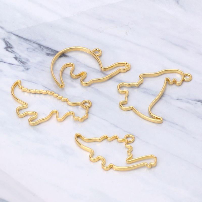 4x Handmade Cartoon Dinosaur Metal Frame Blank Open Bezel Setting for DIY Crafts
