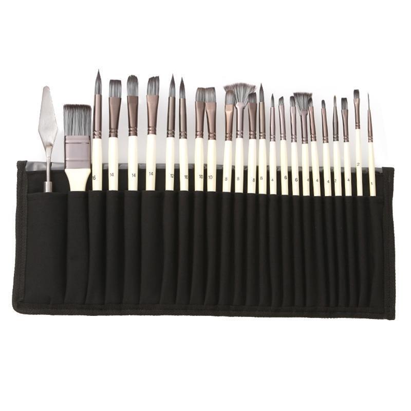 24pcs Nylon Hair Wooden Handle Watercolor Paint Brushes Pen Scraper Scrubbing