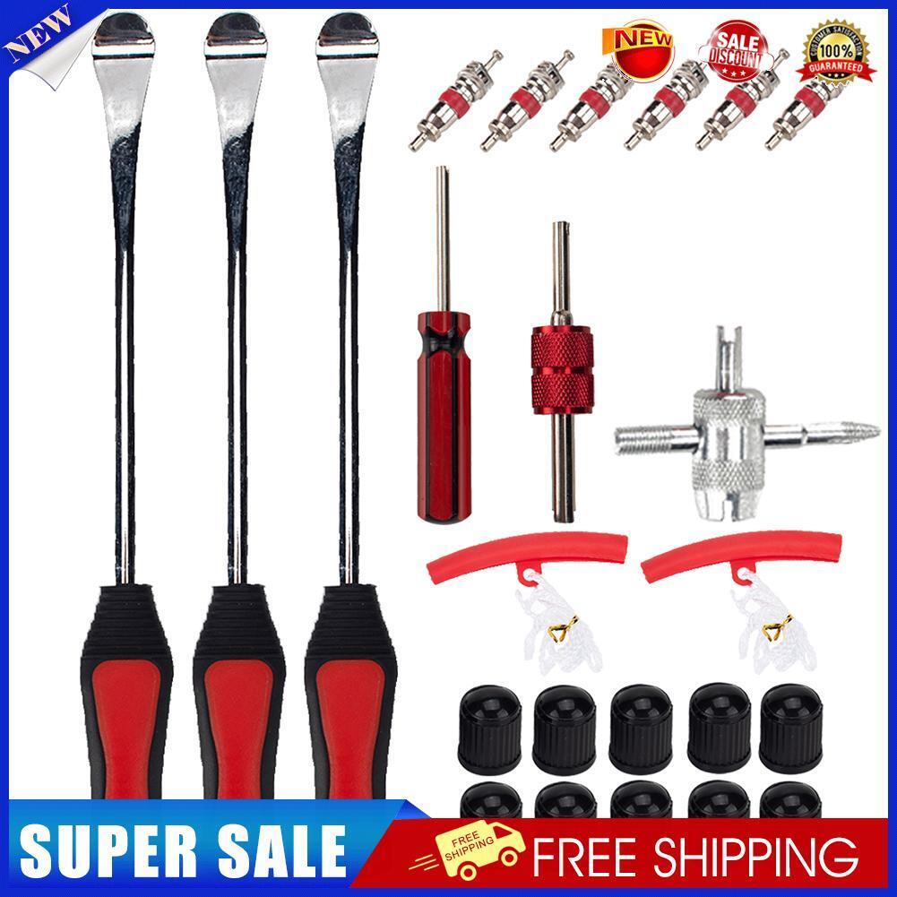 24pcs/set Car Tire Levers Red Rim Protectors Valve Cores Tools Caps Kit