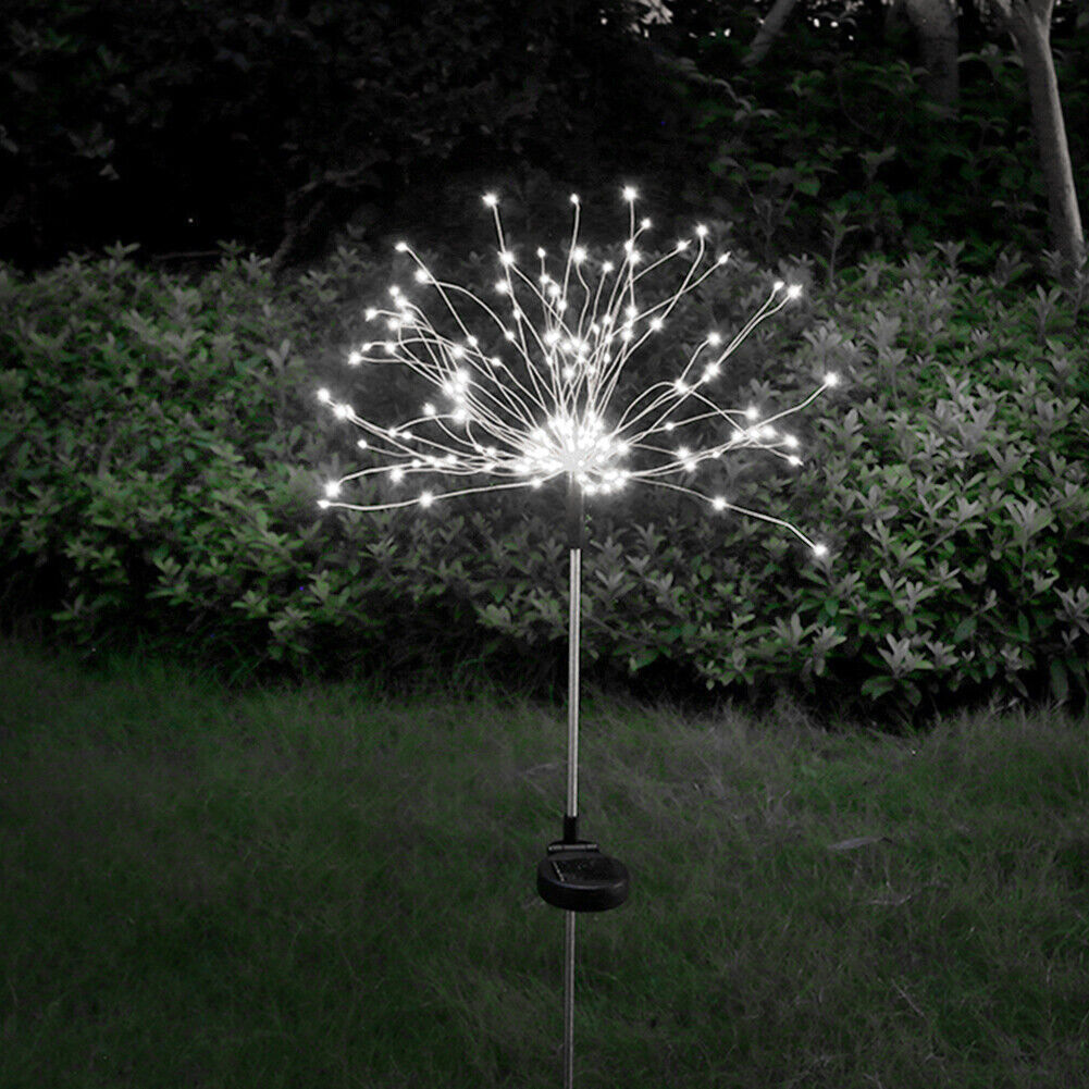 Outdoor 150 LED Solar Firework Lights Waterproof Fairy String Decor (White)