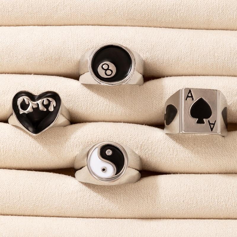4PCS Yin Yang Band Rings Mid Finger Joint Rings Dainty Jewelry Present for Men