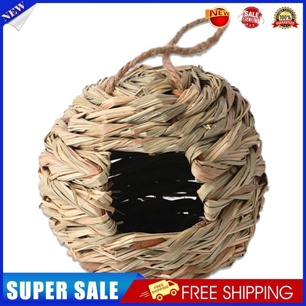 Natural Straw Bird Nest Hanging Handwoven Outdoor Breeding Round Birdhouse