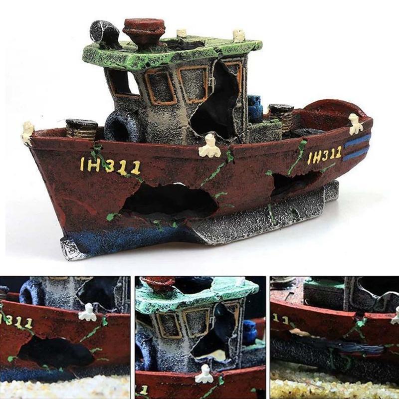 Fishing Boat Shipwreck Shelter Fish Tank Landscaping Ornament Simulation Crafts