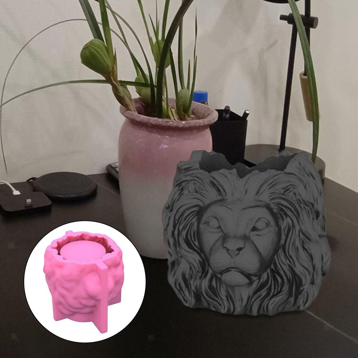 Lion Head Shaped Plant Pots Planter Silicone Mold DIY Concrete Wax Moulds