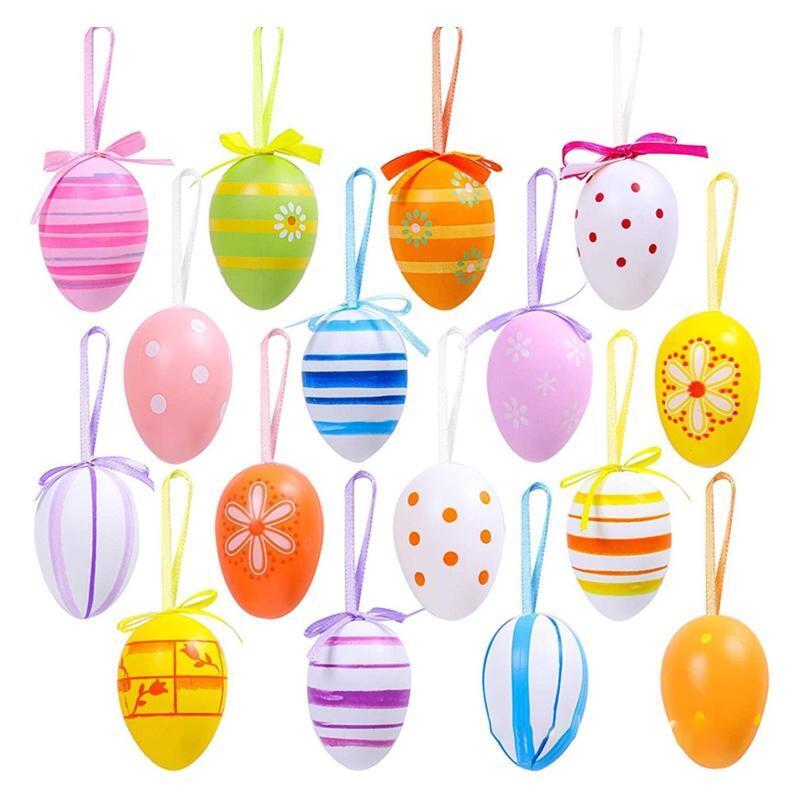 Easter Egg Pendants 6 Pcs Plastic Colorful Painted Eggs Ornament Crafts