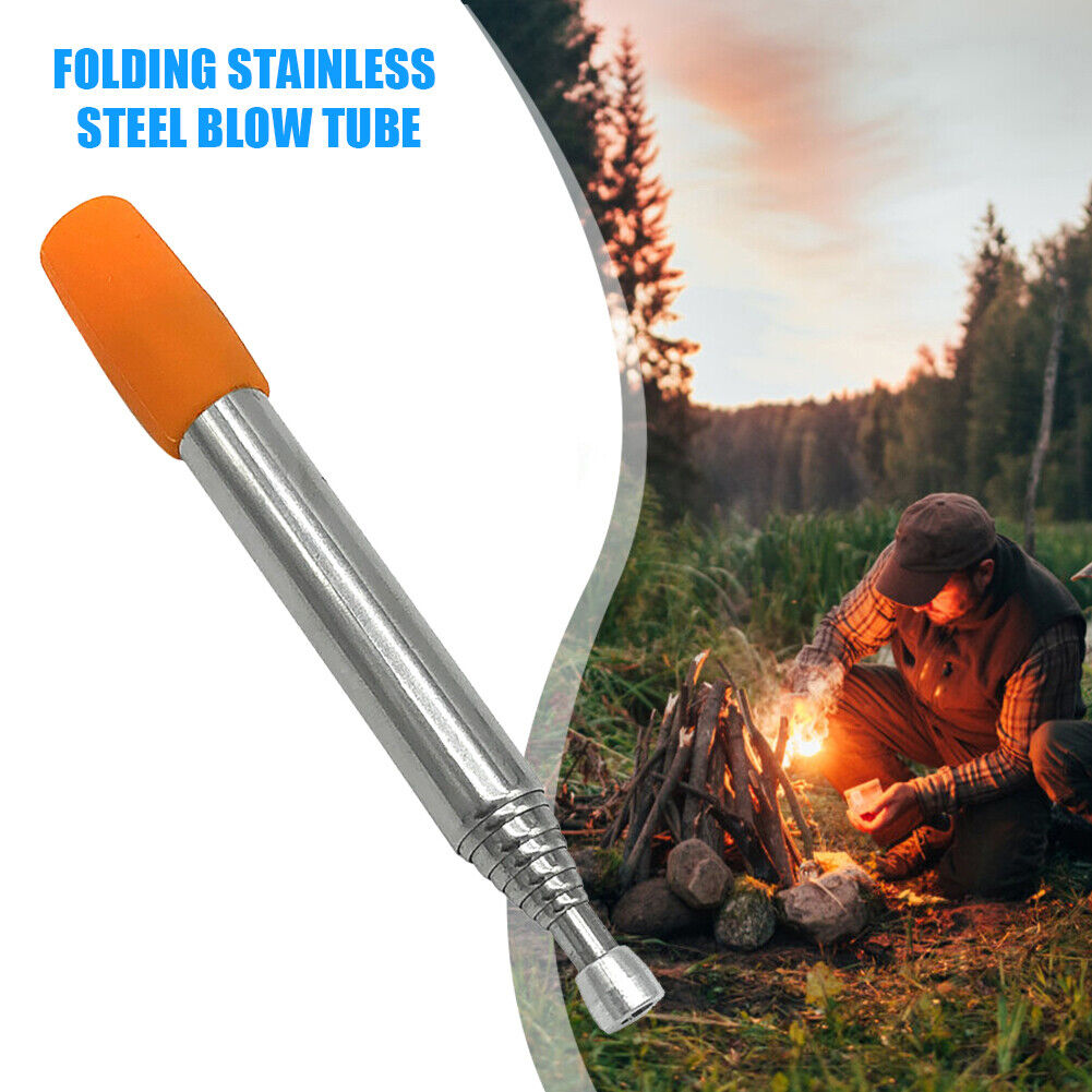Blow Fire Tube Outdoor Camping Cooking Retractable Mouth Blowpipe (Orange)