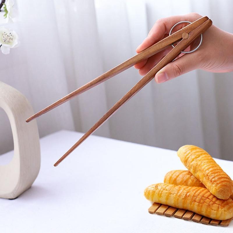Wooden Toast Tongs Bacon Steak Bread Cake Clip Home Made of Pure Beech Wood Tool