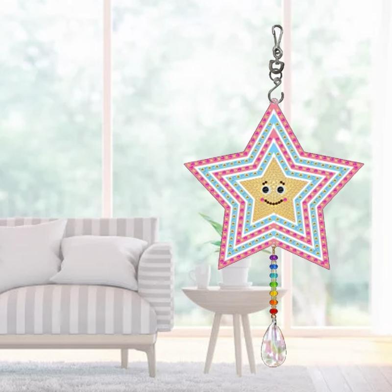 DIY 5D Diamond Painting Kit Smile Face Star Wind Chimes Window Hanging Pendant