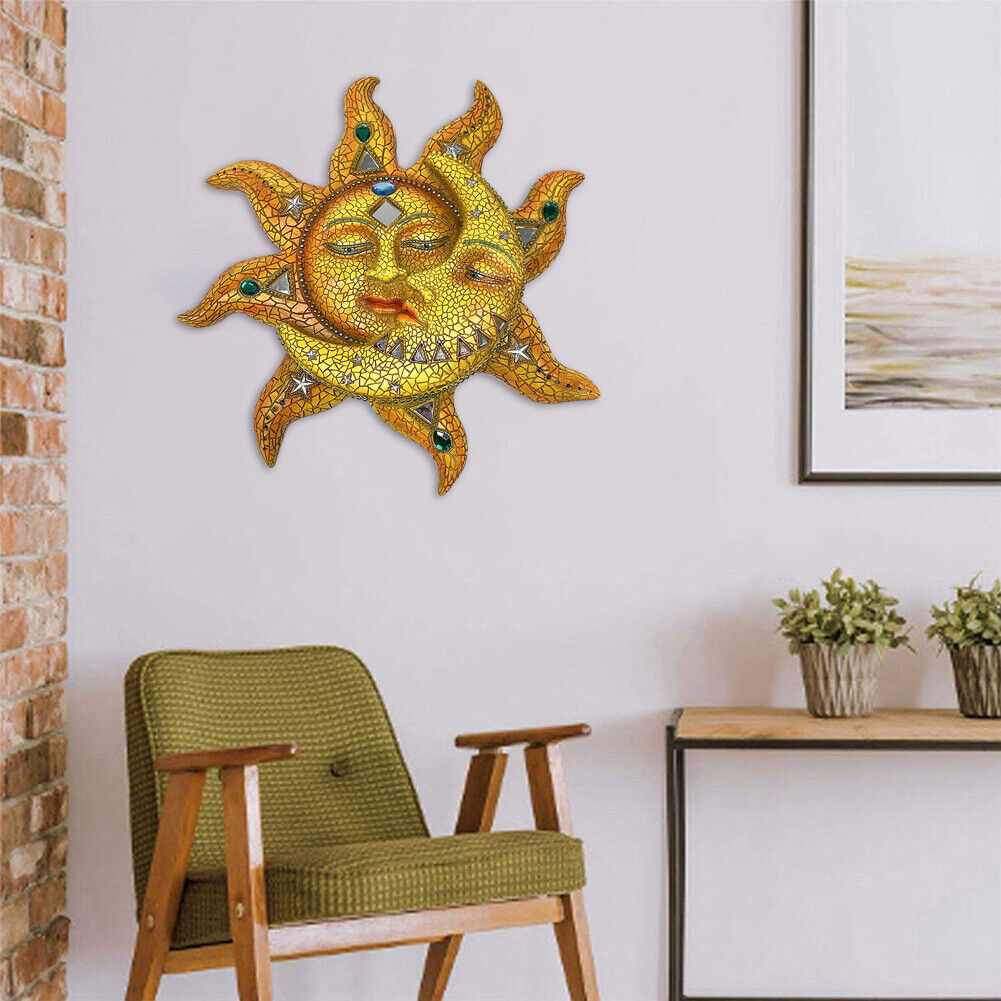 Metal Sun Moon Art Crafts Rust-proof Wall Ornament Gift Home Garden Decor