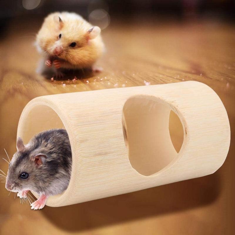 Wooden Tunnel Natural Bamboo Hideaway Play Center for Dwarf Hamster Squirrel