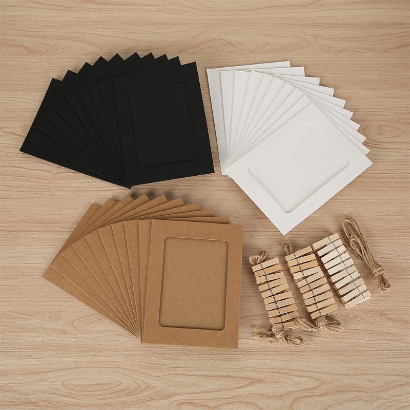 3 Colors Paper Photo Frame with 3 Rope ? 30 Clips Home Office Dorm Picture Frame