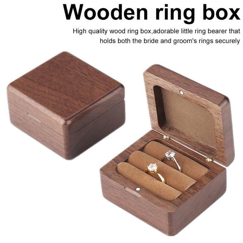 Ring Storage Case Trays Wooden Double Ring Box  Jewelry Box Wedding Gift