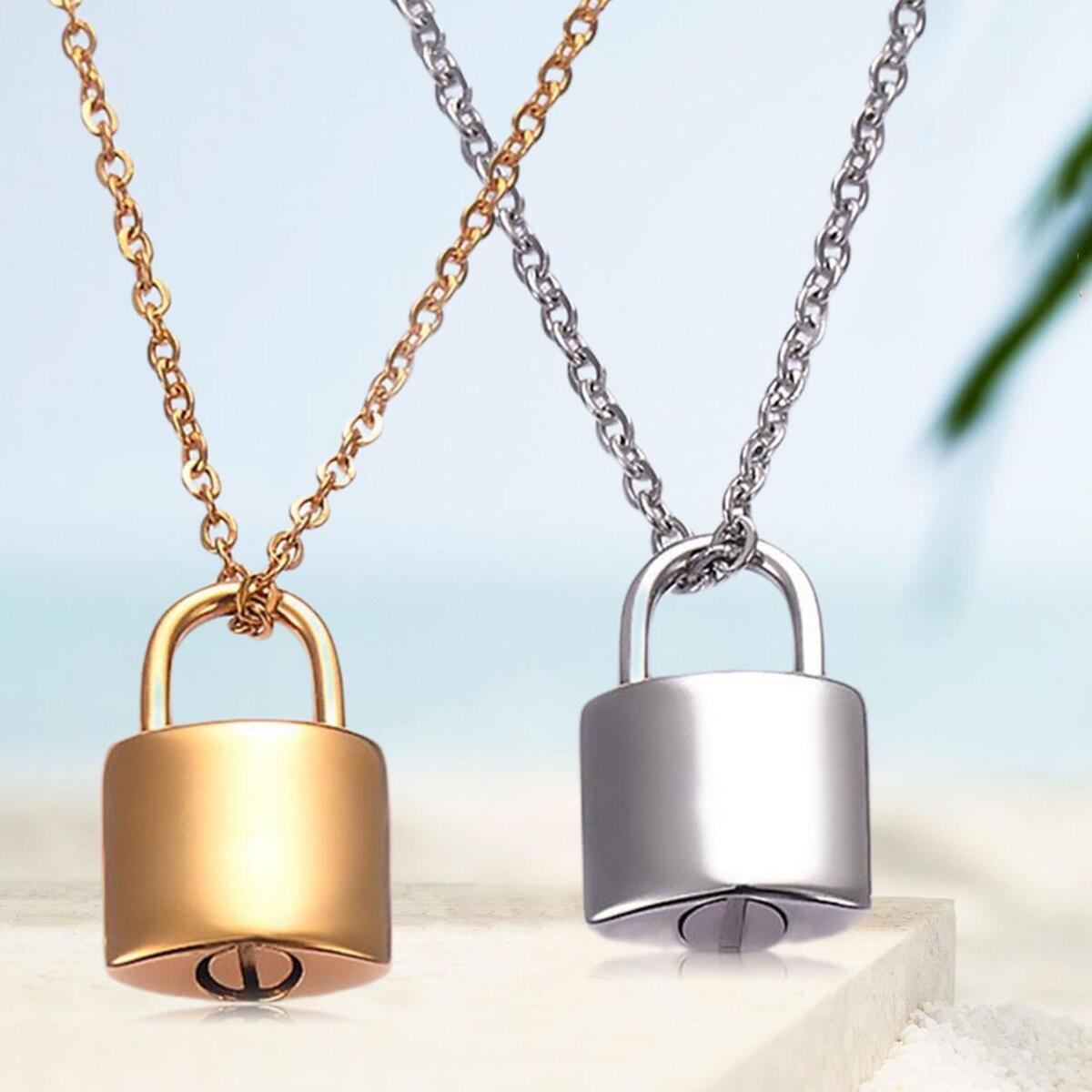 2Pcs Mini Padlock Cremation Urn Necklace Cremation Keepsake Charm Decorative