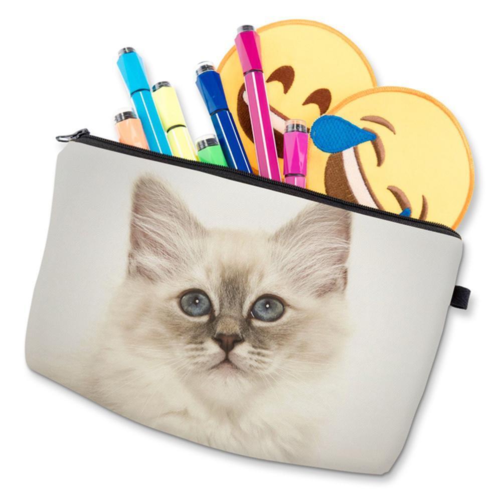 Cute Women Pet Cat Print Clutch Comestic Storage Pouch Makeup Bag Casual (F