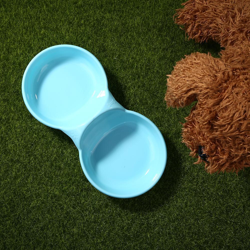 Dog Cat Double Bowl Puppy Food Water Feeder Pets Drinking Dishes (Blue)