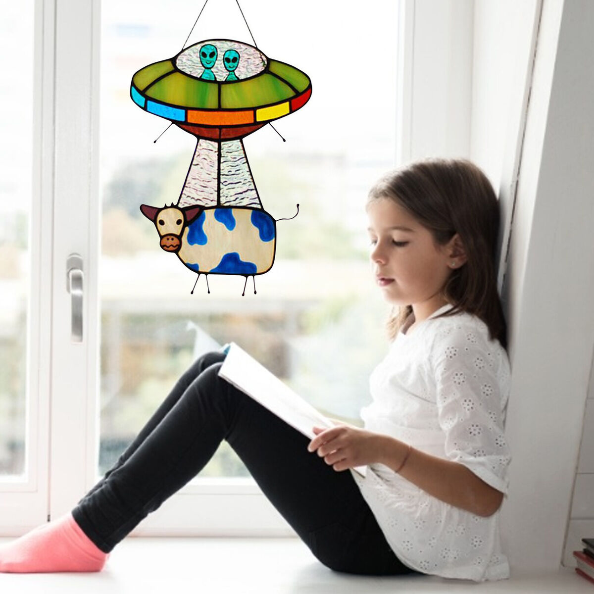 UFO Alien Cow Sign Cute Window  Hanger for Kids Bedroom Doors