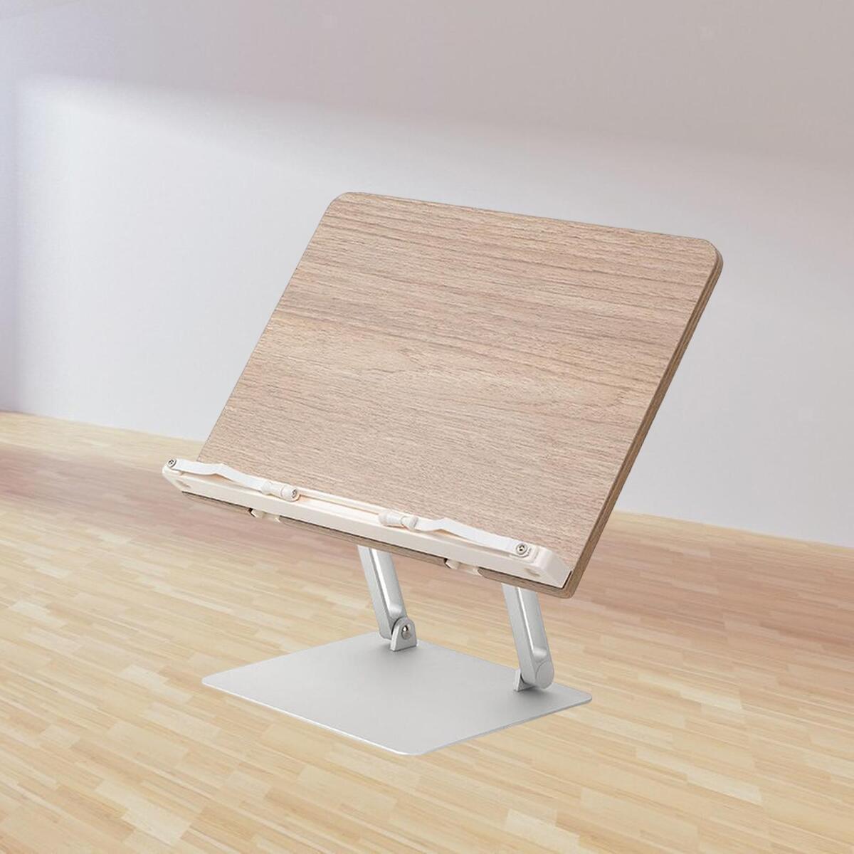 Bamboo Book Stand for Reading with Adjustable Aluminium Alloy Arm Base