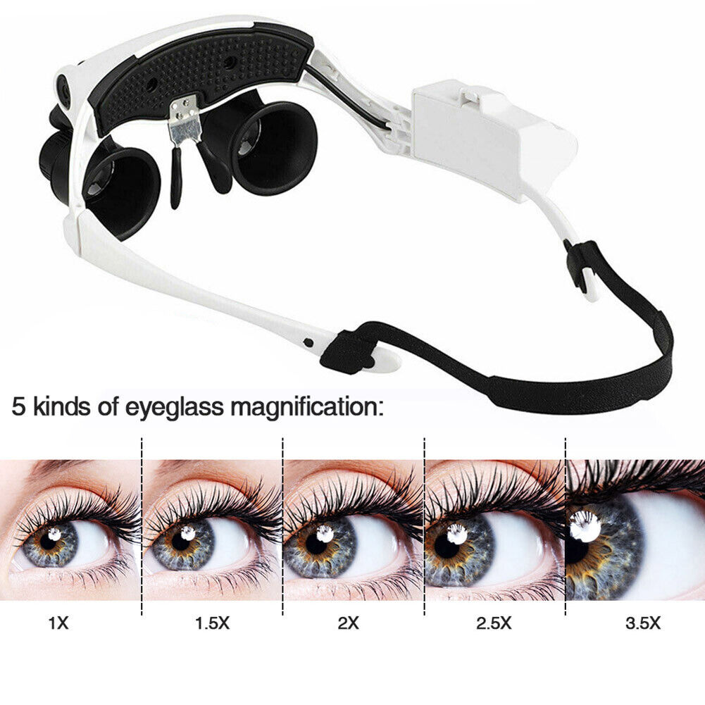 Tattoo Magnifying Glasses LED Light Headband Magnifier Loupe with 5 Lens