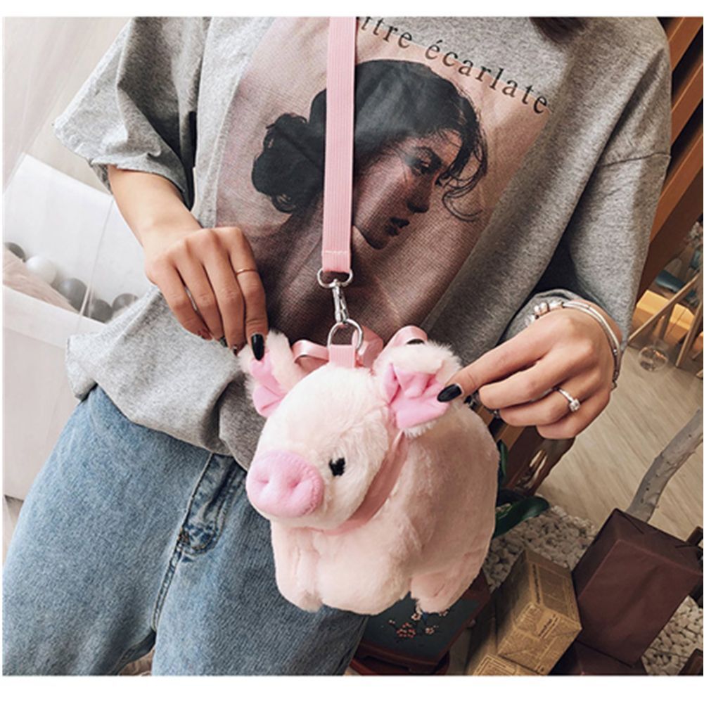 Bag Pink Pig Plush Bag Fluffy Plush Bag Soft Shoulder Bag Animal Crossbody Bag