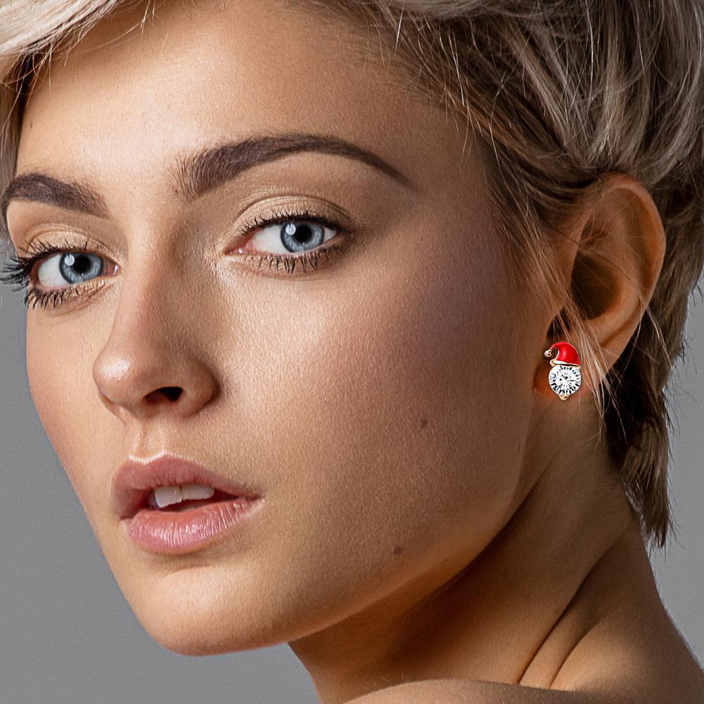 Christmas Snowman Hat Earrings Zircon Diamond Ear Studs Women Jewelry Gift