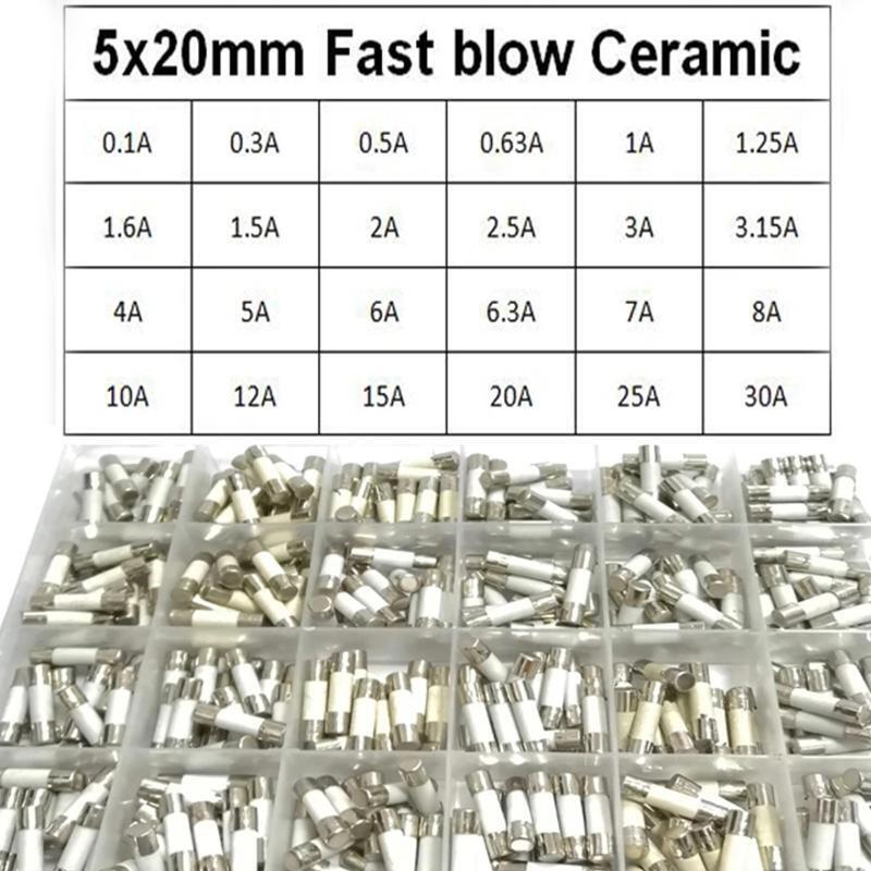 360Pcs/Box 24Values 5x20mm Fast Blow Ceramic Fuse 250V 0.1A 0.3A 0.5A 1A 1.5A 2A