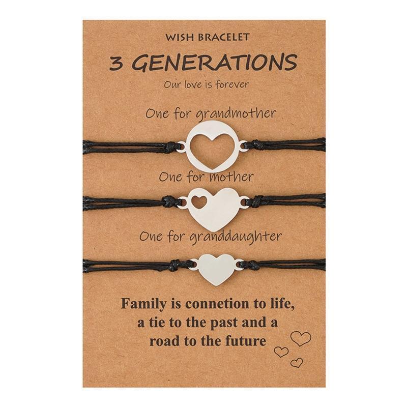 3 PCS Heart-shaped Matching Bracelets with Cord Chain for Best Friend Women Men