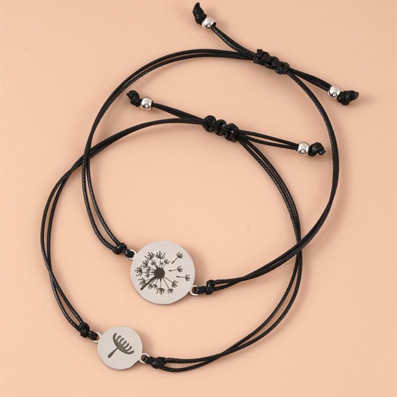 2Pieces Mother Daughter Bracelets Set Matching Stainless Steel Dandelion Jewelry