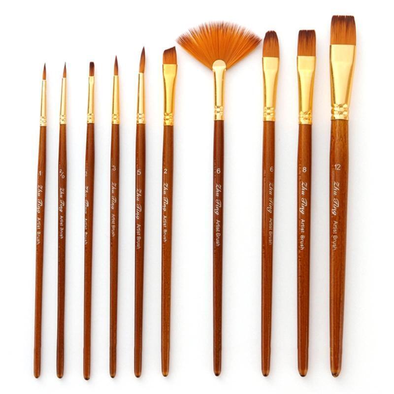 10 Pcs Nylon Hair Painting Brush Set Professional Painting Paintbrushes Kits