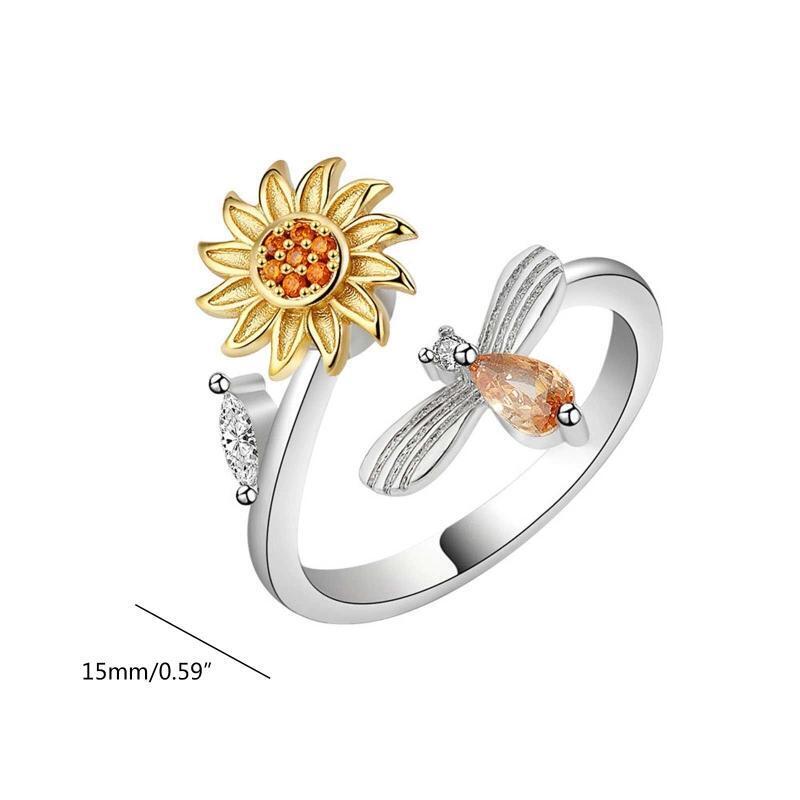 Sunflower Fidget Ring Relief Stress Adjustable Stackable Ring Fidget Jewelry