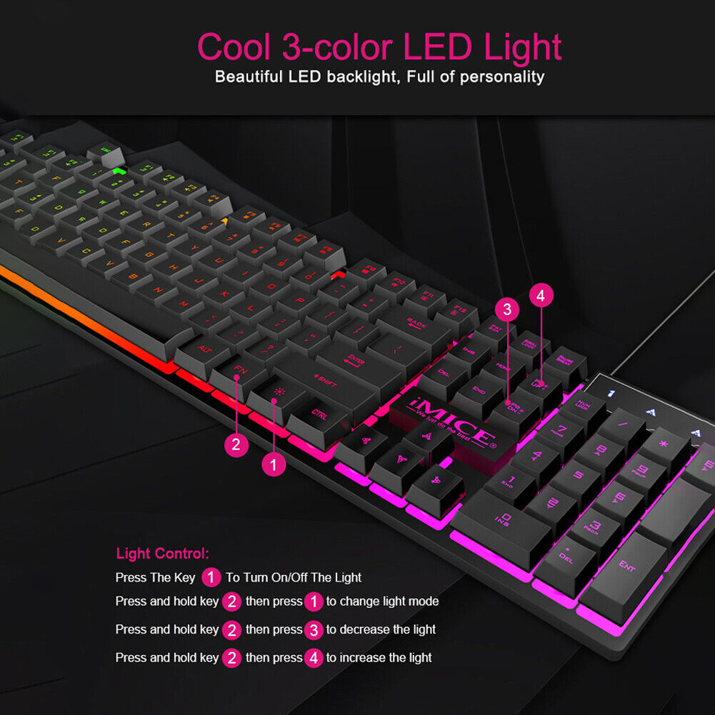 iMICE AK-600 Gaming Keyboard Rainbow Backlit USB Wired Computer Keyboard