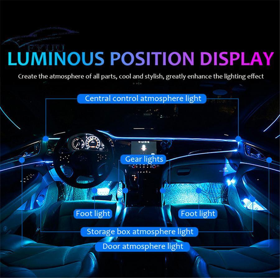 6 In 1 Car Interior LED Ambient Light Fiber Optic Strips Light Music App Control