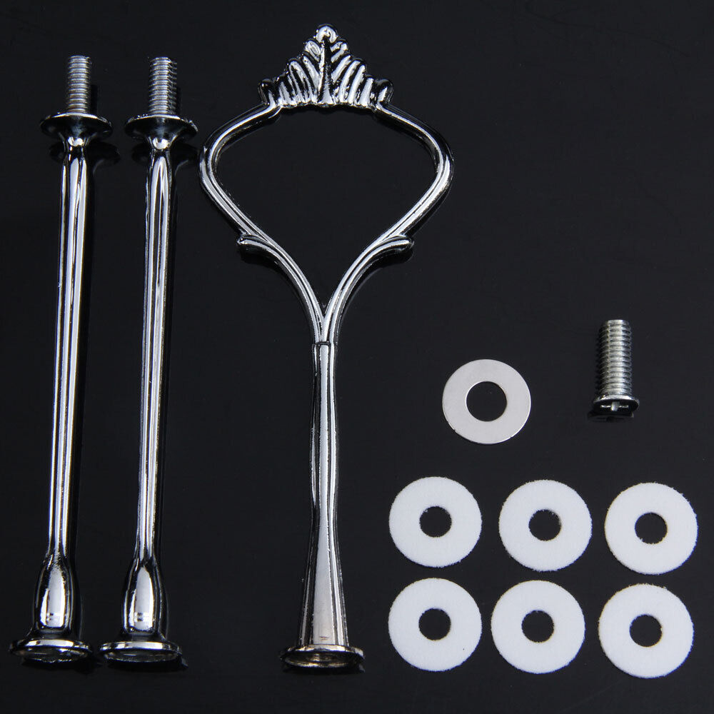 Set of 3 Tiers Cake Plate Stand Handle Fitting Party Crown Rod DIY