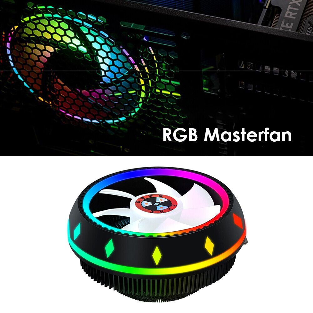PC Computer Case Fan RGB LED Quiet 100mm Air CPU Cooler for Intel AMD