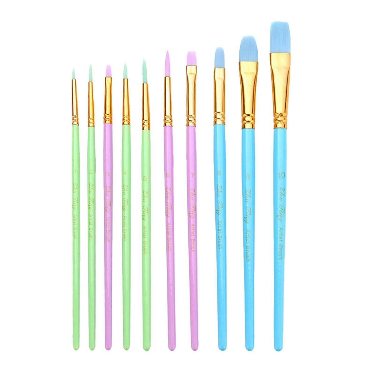 10Pcs Artist Paint Brushes Set Acrylic Watercolour Painting  Wooden