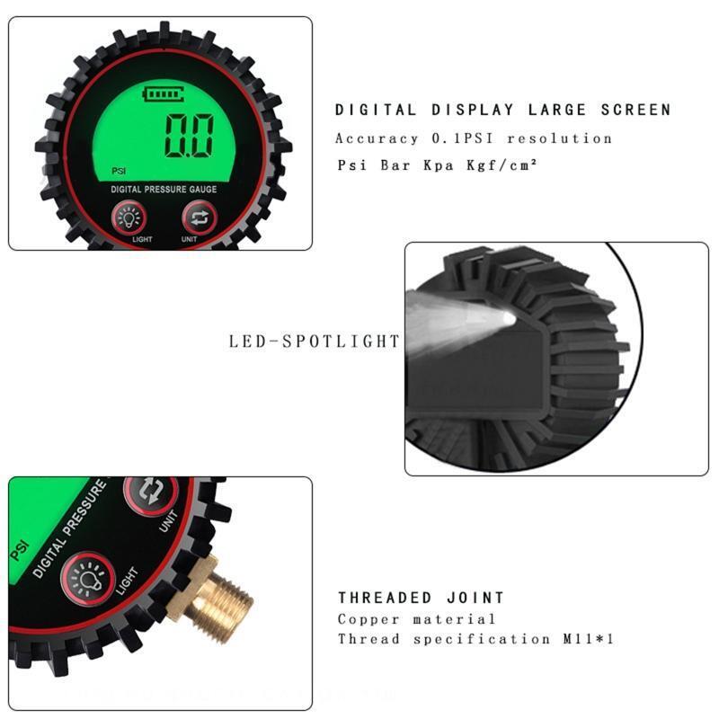 Certificated Accuracy Dial Mechanical Tire Gauge LED Spotlight for Cars, Trucks