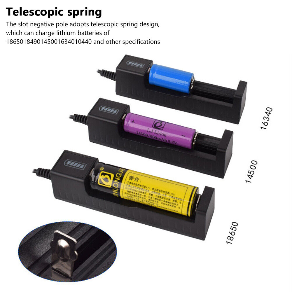 1Slot Charger for 16340 14500 18650 26650 3.7V Rechargeable Lithium Battery