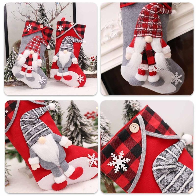 Christmas Gnome  Plaid Hat Stockings Set of 2 Candy Home Door Window Decor