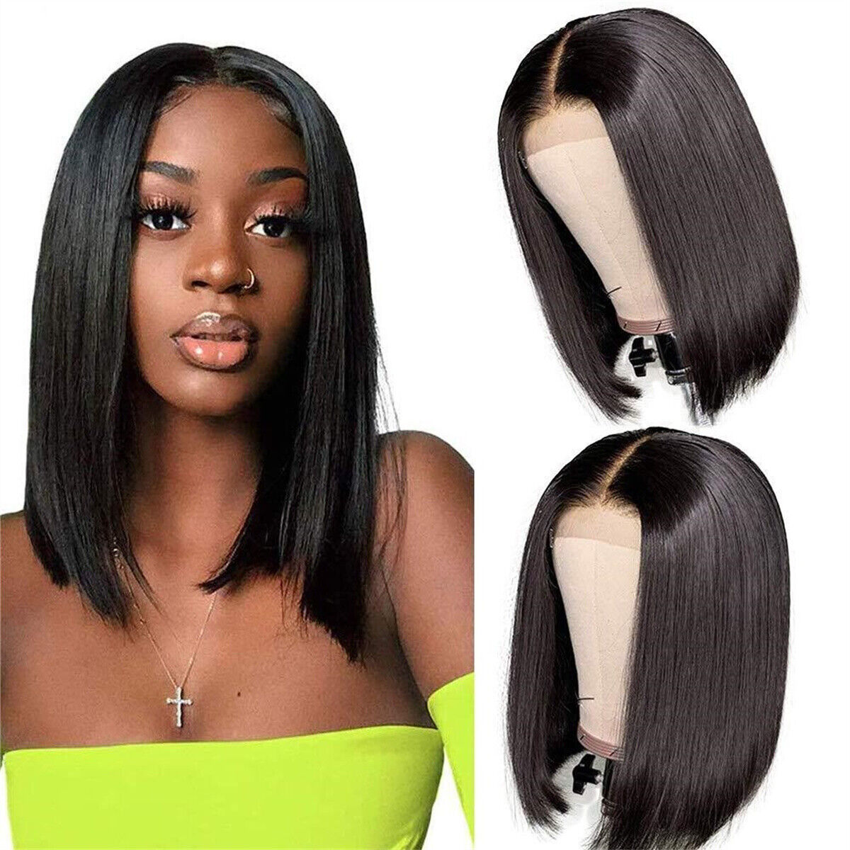 Black Lace Front Wigs Brazilian Virgin Human Hair Wigs Short Straight Bob Wigs