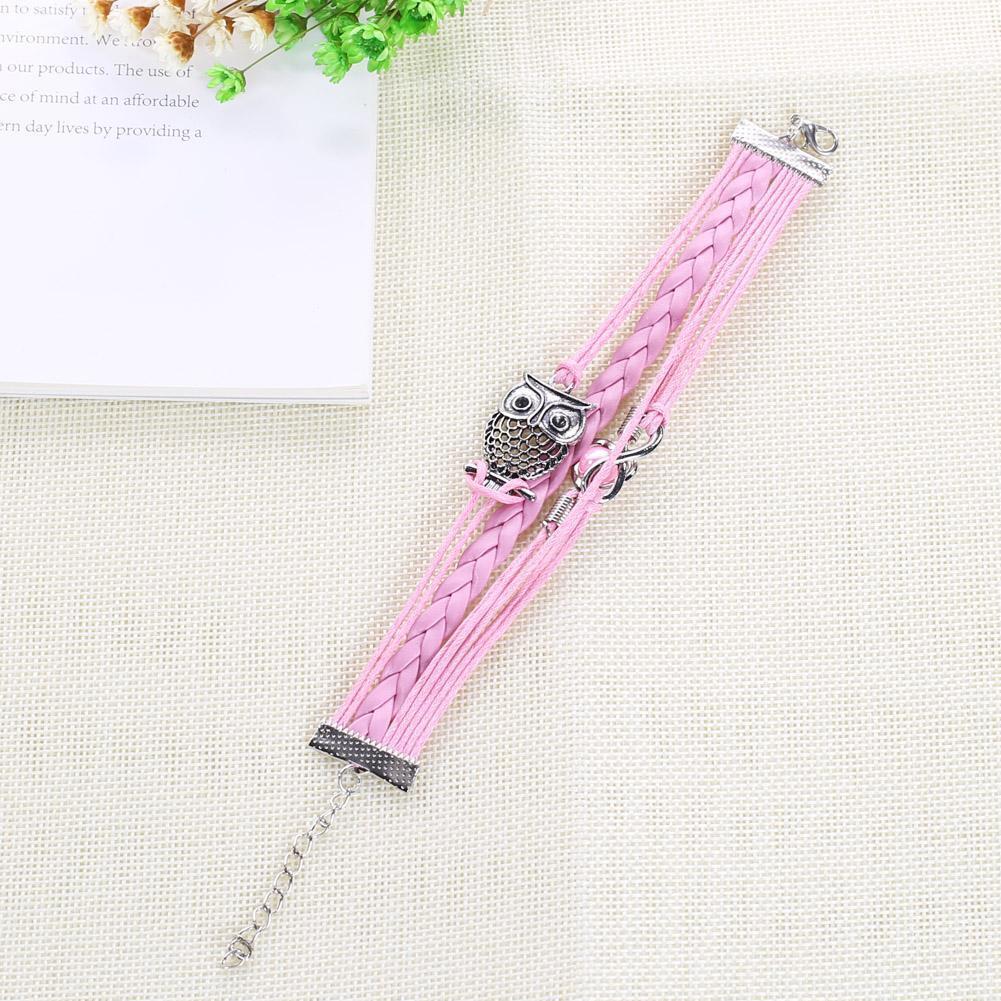 Women Stainless Steel Heart-Shaped Handmade Woven Fashion Bracelet(Pink)