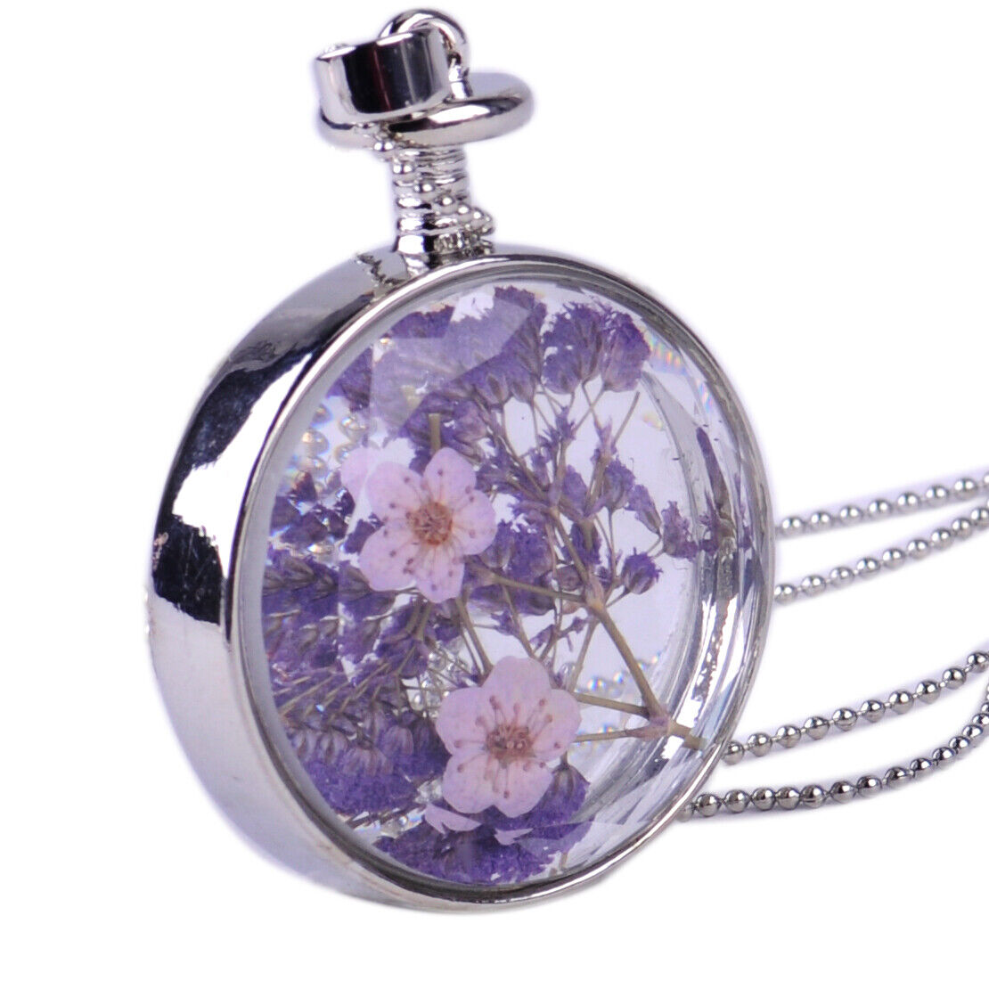 Natural Real Dried Lavender Flower Perfume Bottle Pendant Locket Necklace Li