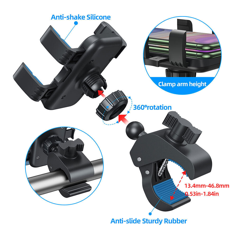 Motorcycle Mobile Phone Holder 360 Rotatable Bicycle Cellphone Bracket