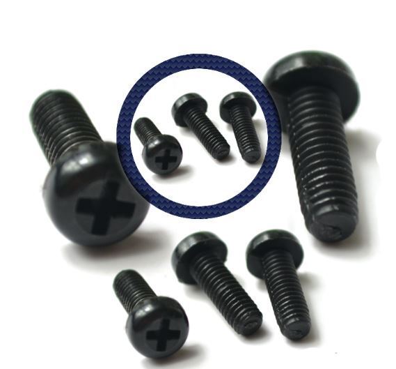 Round Phillips Pan Head Screws Black M3x6mm Plastic Nylon Screws