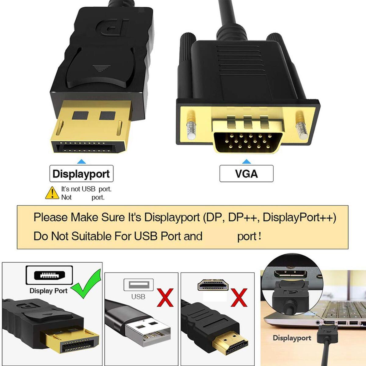DP to VGA Adapter DP to VGA Cable Male to Male for Monitor Laptop