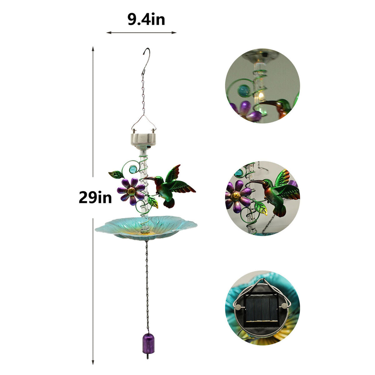 Solar Bird Feeder  Hanging Outdoor Patio Decoration Ornament Yard Lawn