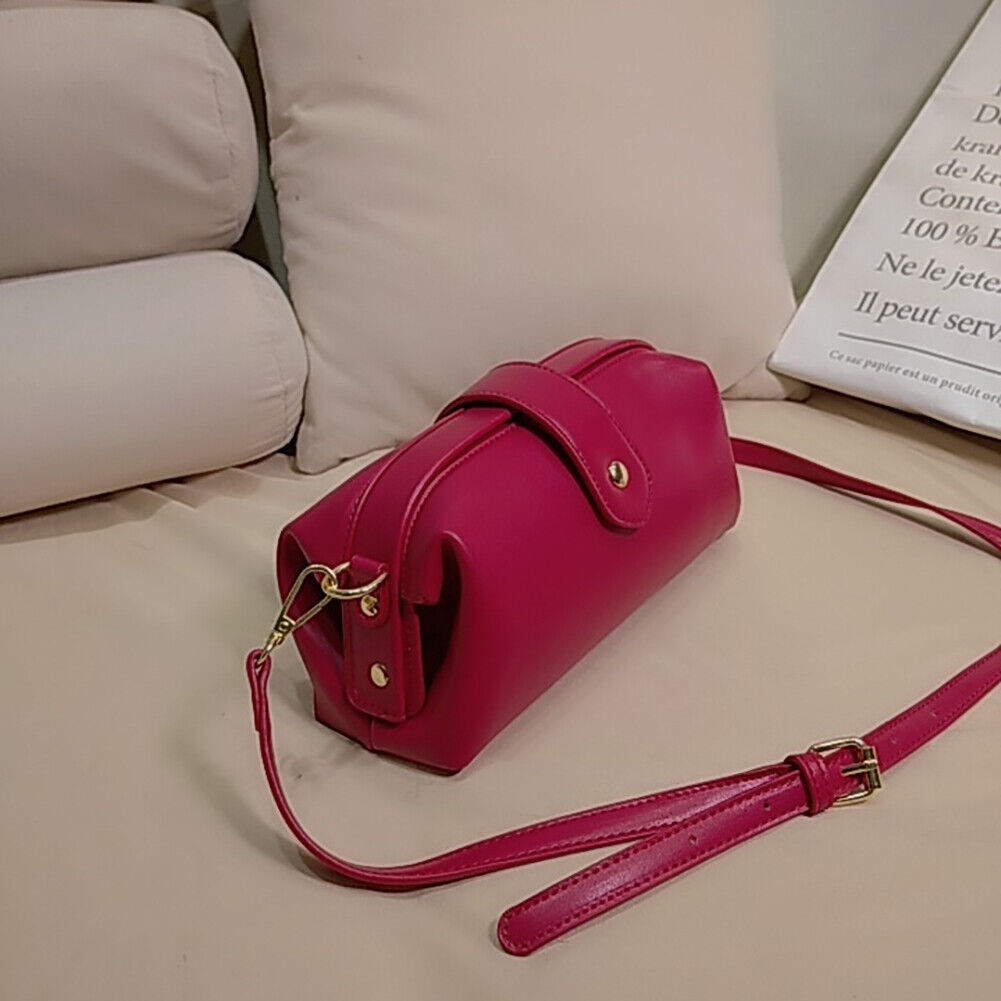 Women PU Leather Zipper Messenger Bag Solid Color Shoulder Bag (Red)