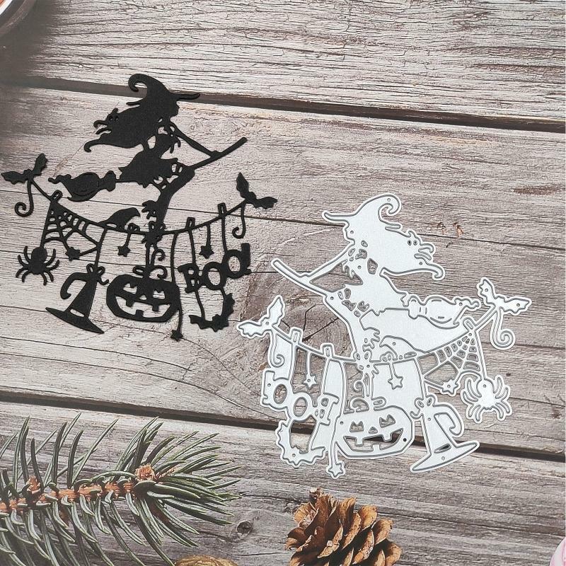 Flying Witch with Bat Garland Metal Cutting Dies Stencil DIY Embossing Template