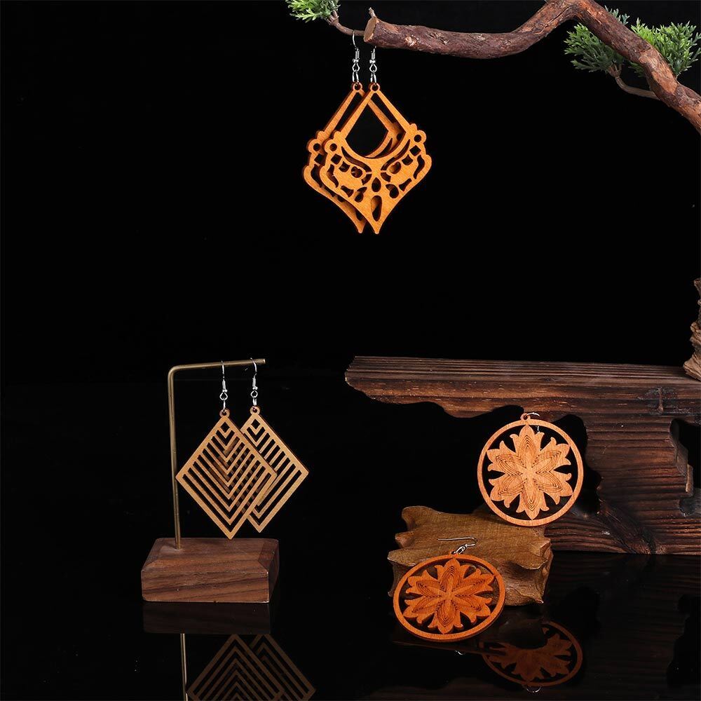 4 Pairs Craft DIY Bohemian Wooden Earring Making African Dangle Earrings Pendant